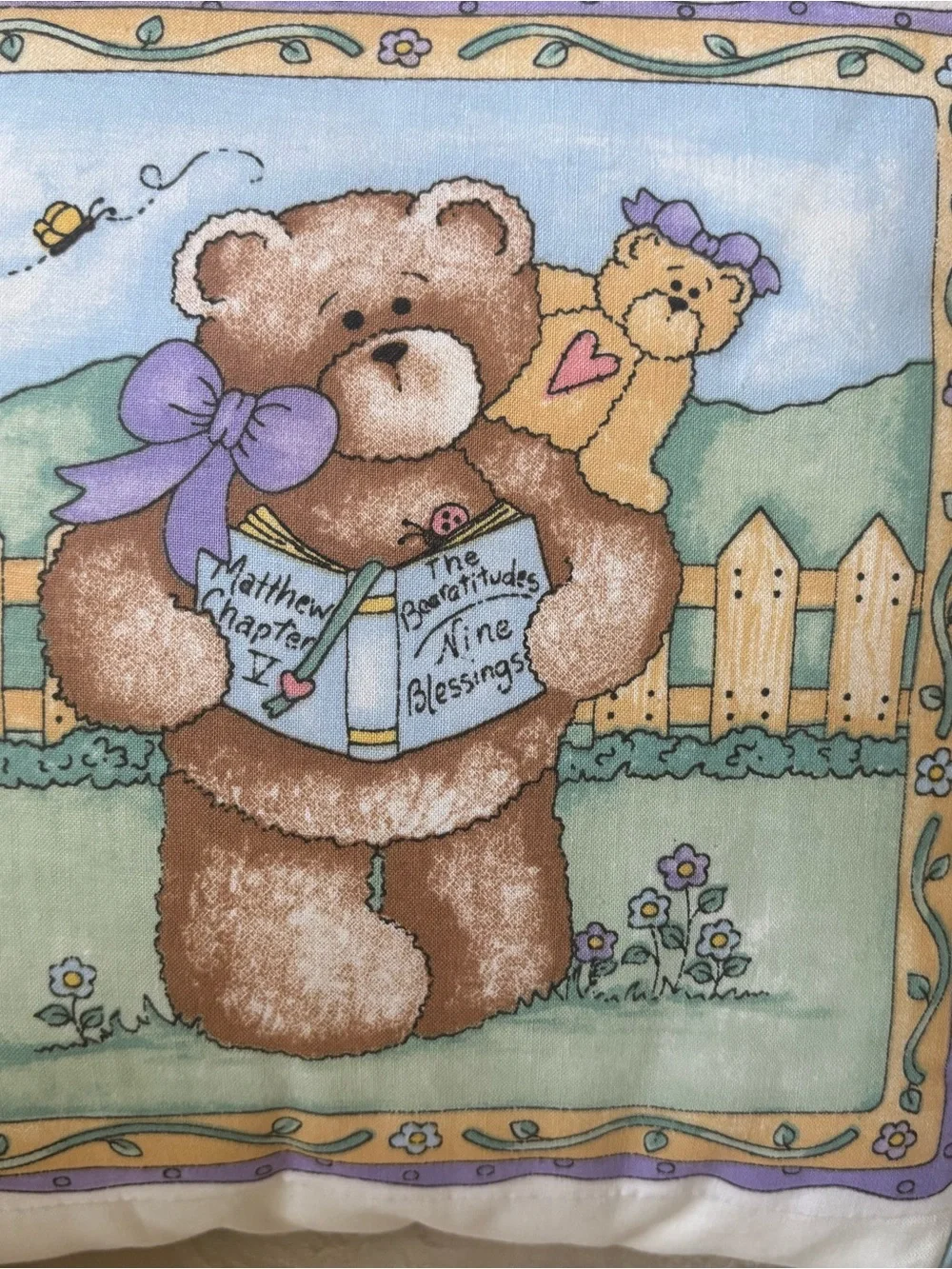Handmade Christian Teddy Bear Decorative Pillow 11”x11.5” Beatitudes Matthew 5